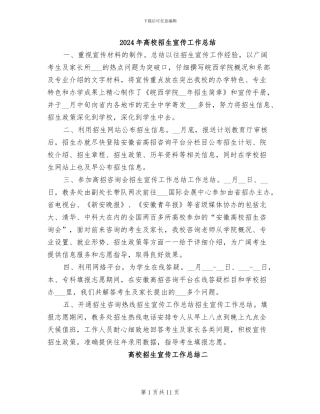 2024年高校招生宣传工作总结
