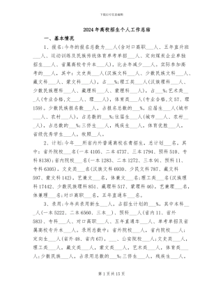 2024年高校招生个人工作总结