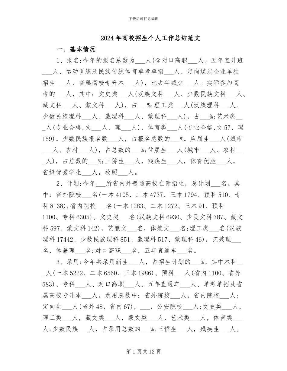 2024年高校招生个人工作总结范文_第1页