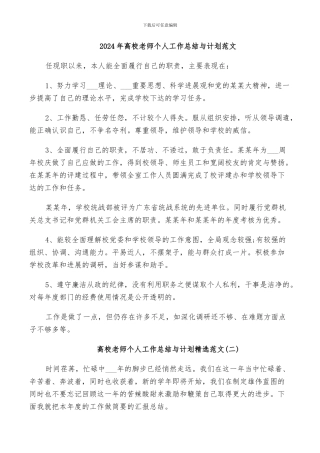 2024年高校教师个人工作总结与计划范文