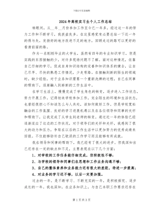 2024年高校实习生个人工作总结
