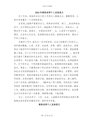 2024年高校教师个人总结范文
