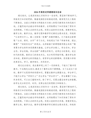 2024年高校教师暑期培训总结