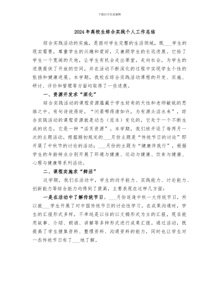 2024年高校生综合实践个人工作总结