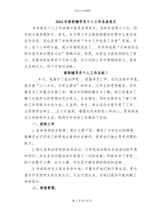 2024年高校辅导员个人工作总结范文