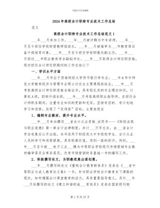 2024年高级会计职称专业技术工作总结