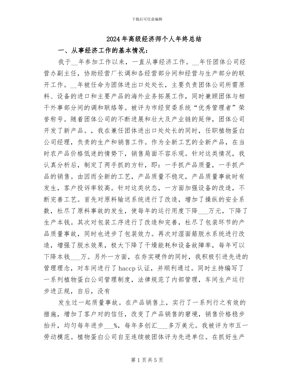 2024年高级经济师个人年终总结_第1页