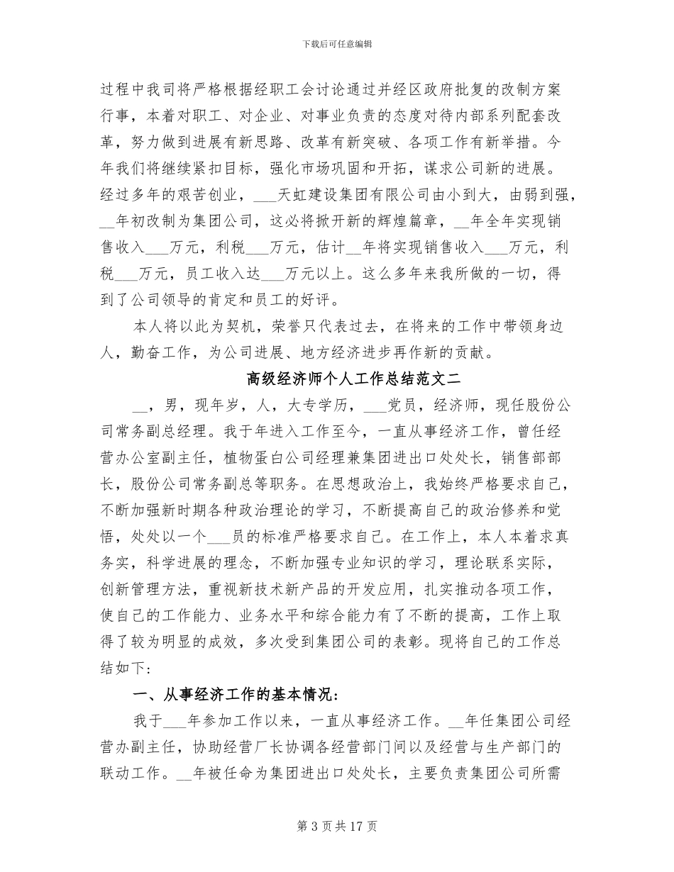 2024年高级经济师个人工作总结与计划_第3页