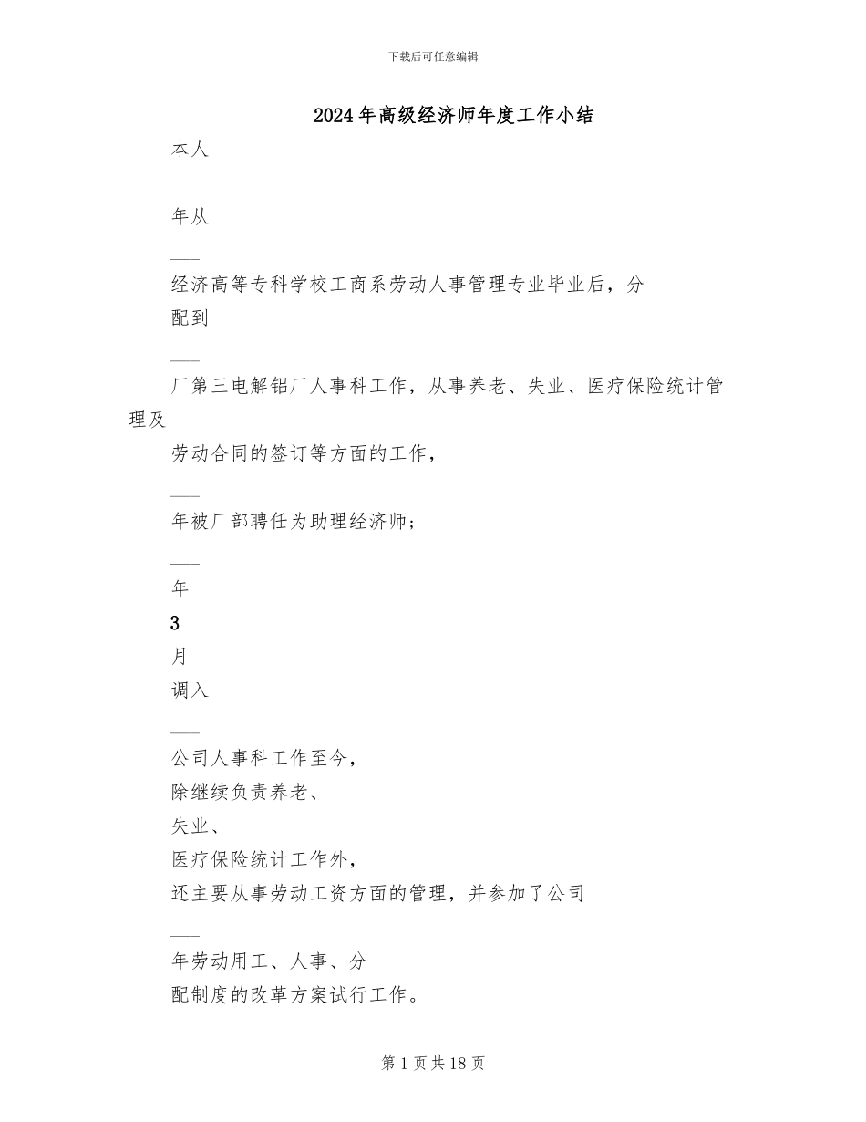 2024年高级经济师年度工作小结_第1页