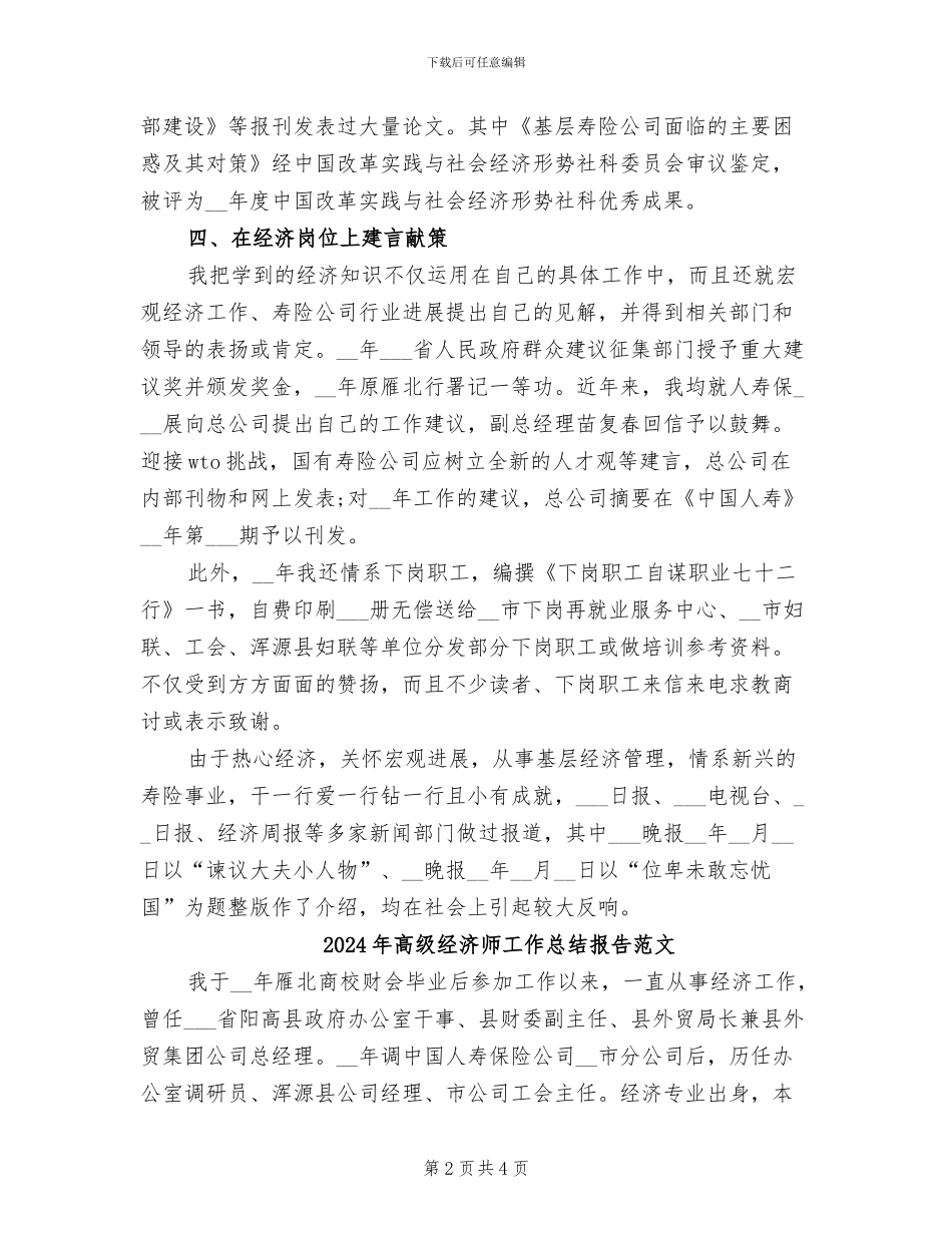 2024年高级经济师工作总结报告_第2页