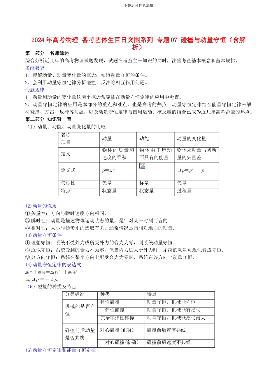 2024年高考物理-备考艺体生百日突围系列-专题07-碰撞与动量守恒.doc_第1页
