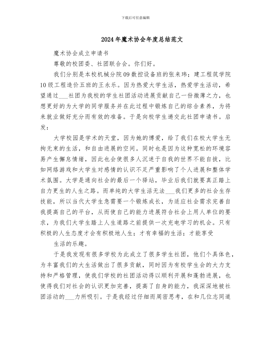 2024年魔术协会年度总结范文_第1页