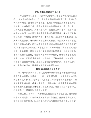 2024年麻风病培训工作小结