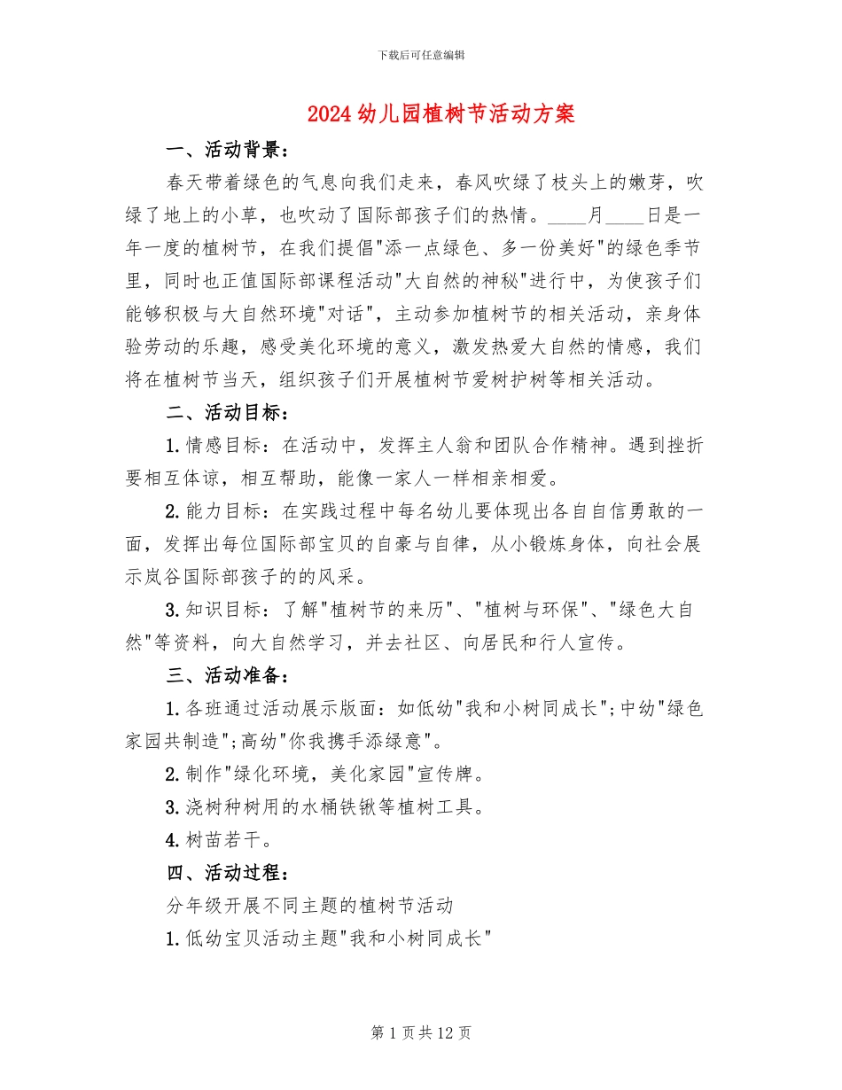 2024幼儿园植树节活动方案_第1页