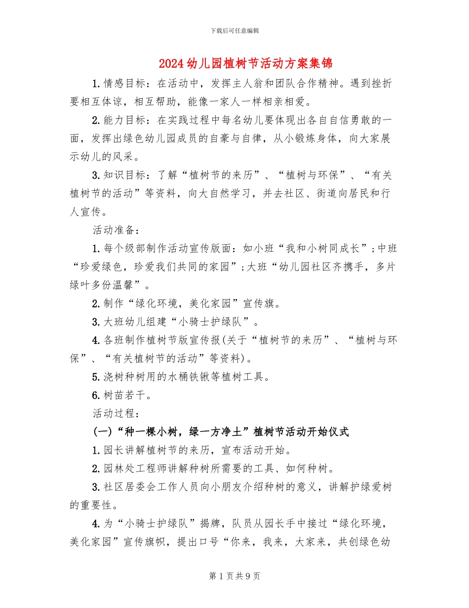 2024幼儿园植树节活动方案集锦(5篇)_第1页