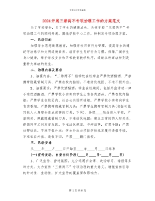 2024开展三禁两不专项治理工作的方案范文