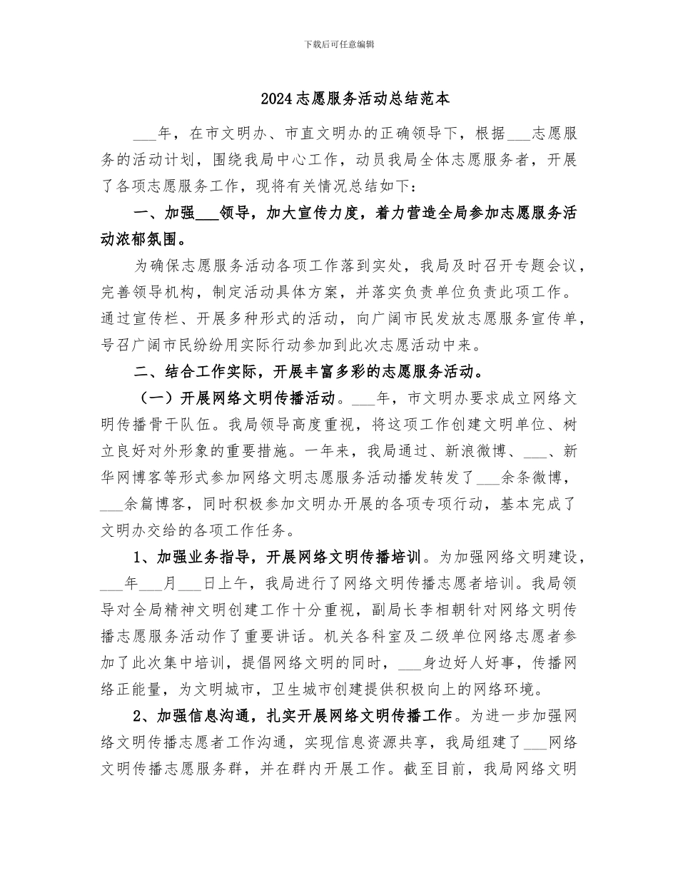 2024志愿服务活动总结范本_第1页