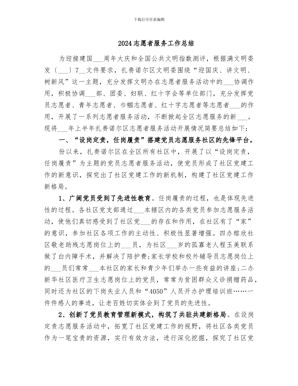 2024志愿者服务工作总结_第1页