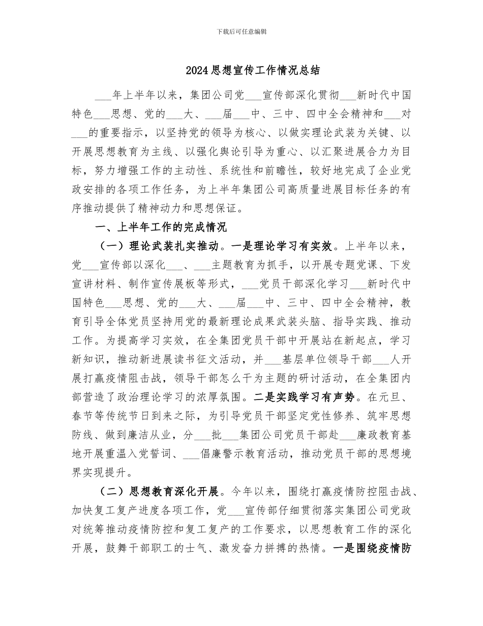 2024思想宣传工作情况总结_第1页