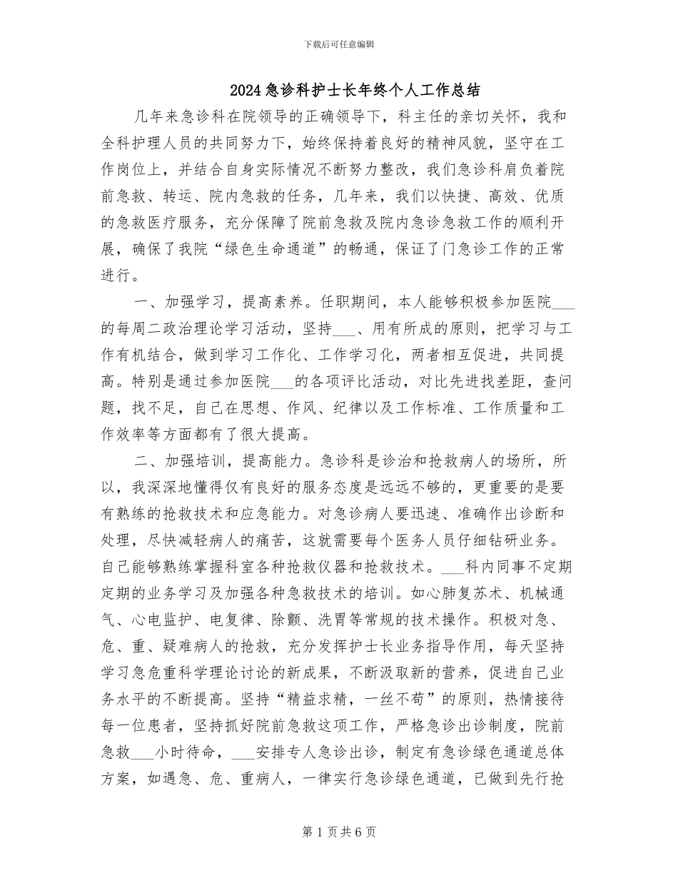 2024急诊科护士长年终个人工作总结_第1页