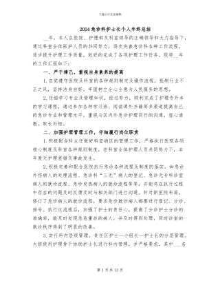 2024急诊科护士长个人年终总结