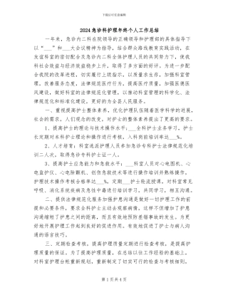 2024急诊科护理年终个人工作总结