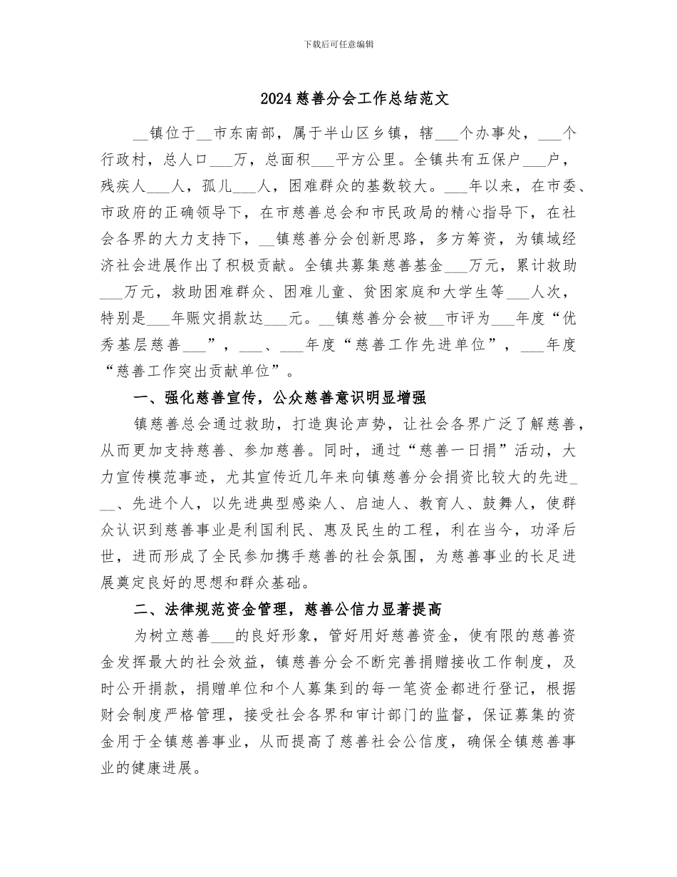 2024慈善分会工作总结范文_第1页