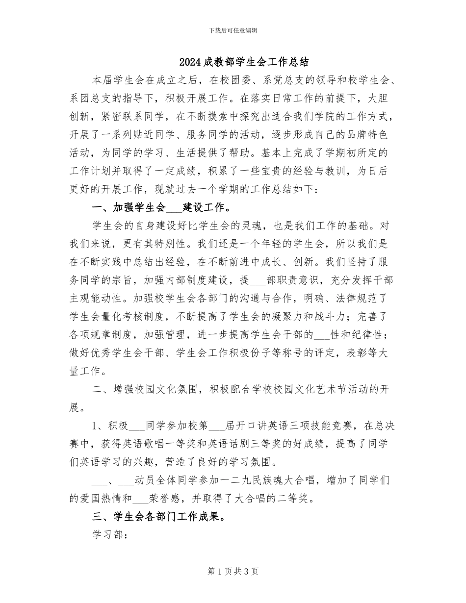 2024成教部学生会工作总结_第1页