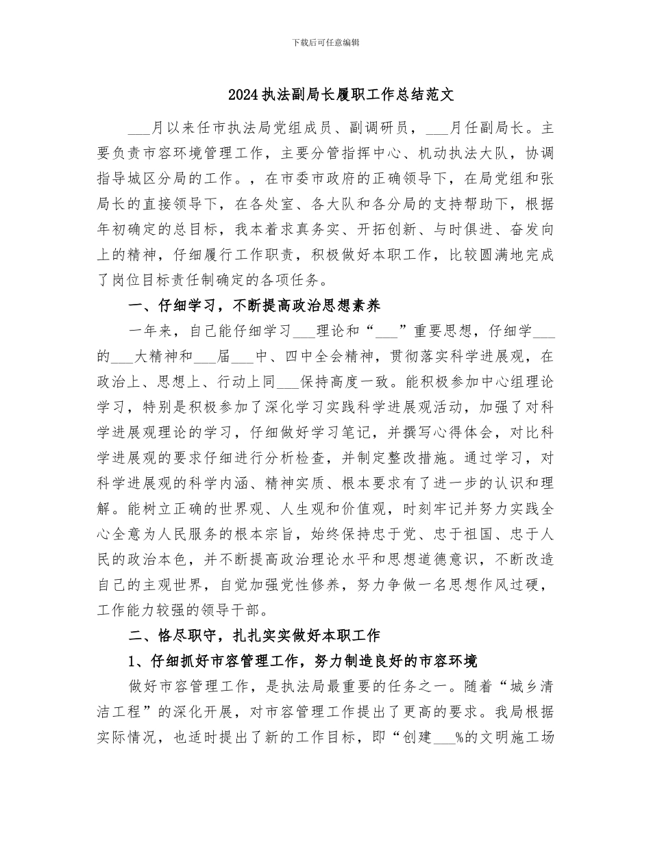 2024执法副局长履职工作总结范文_第1页