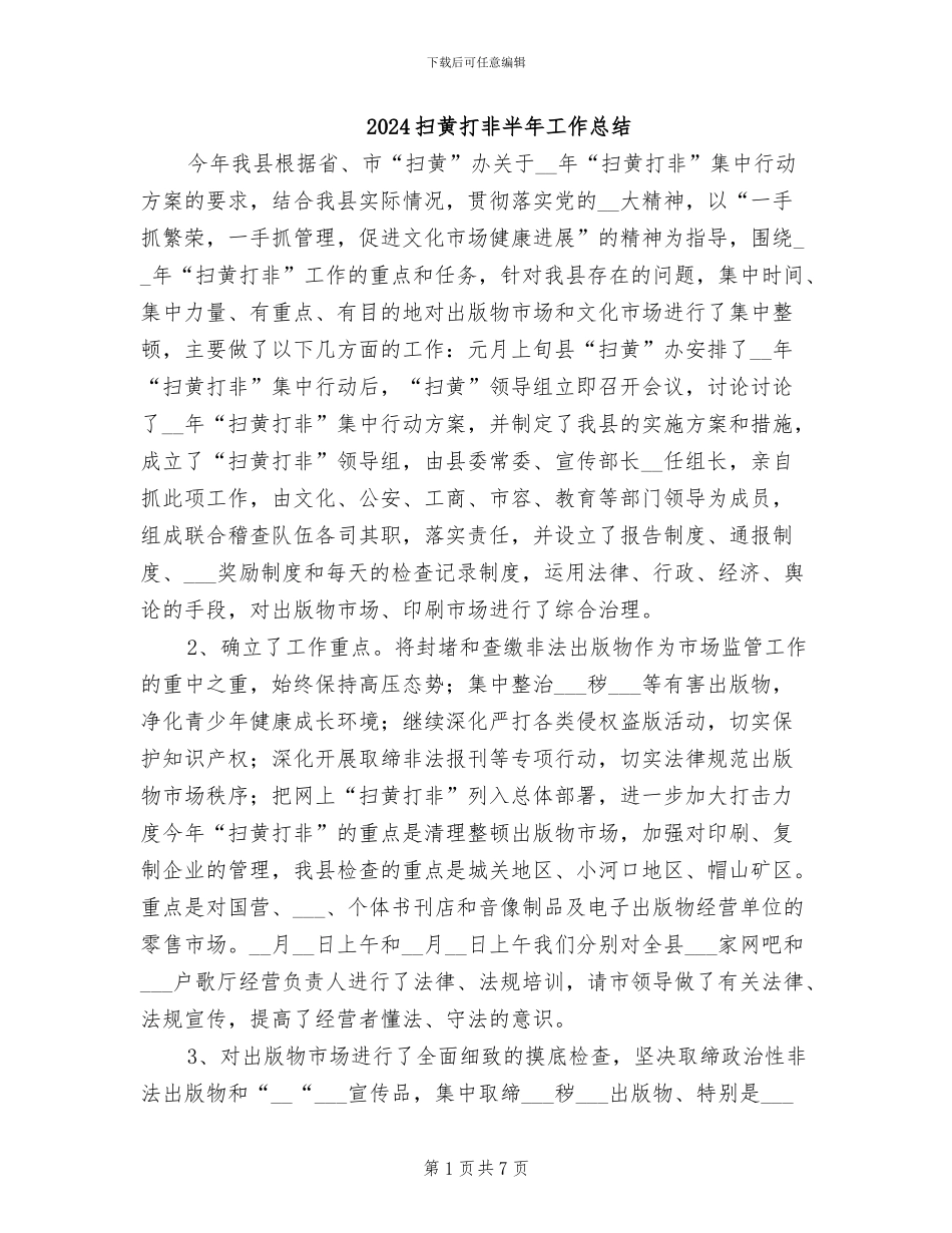 2024扫黄打非半年工作总结_第1页