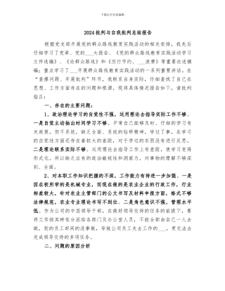 2024批评与自我批评总结报告
