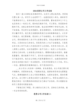 2024投资公司工作总结