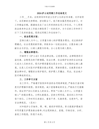 2024护士试用期工作总结范文