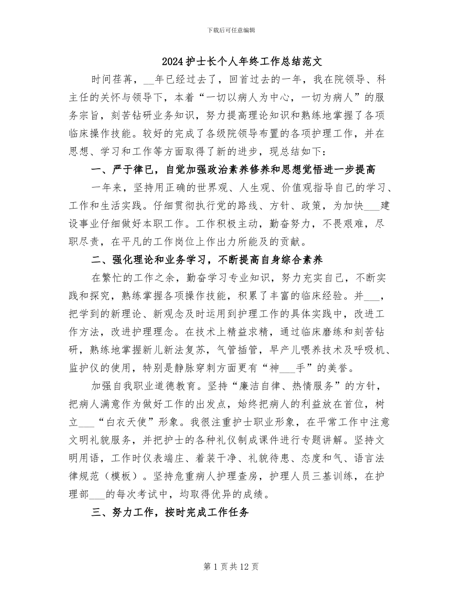 2024护士长个人年终工作总结范文_第1页