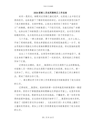 2024招商人员试用期转正工作总结