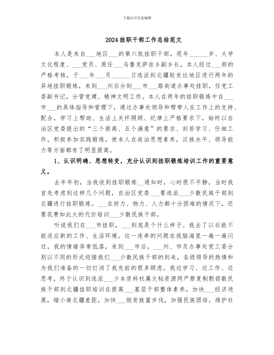 2024挂职干部工作总结范文_第1页