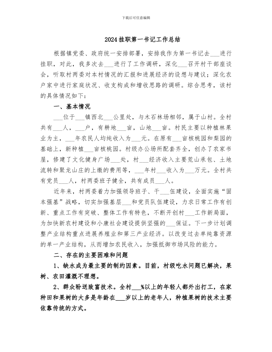 2024挂职第一书记工作总结_第1页