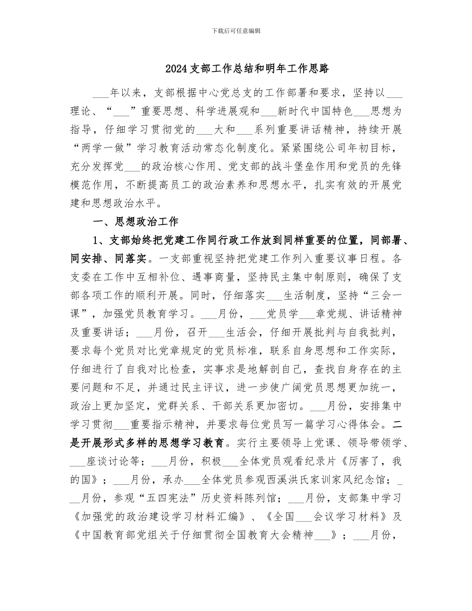 2024支部工作总结和明年工作思路_第1页