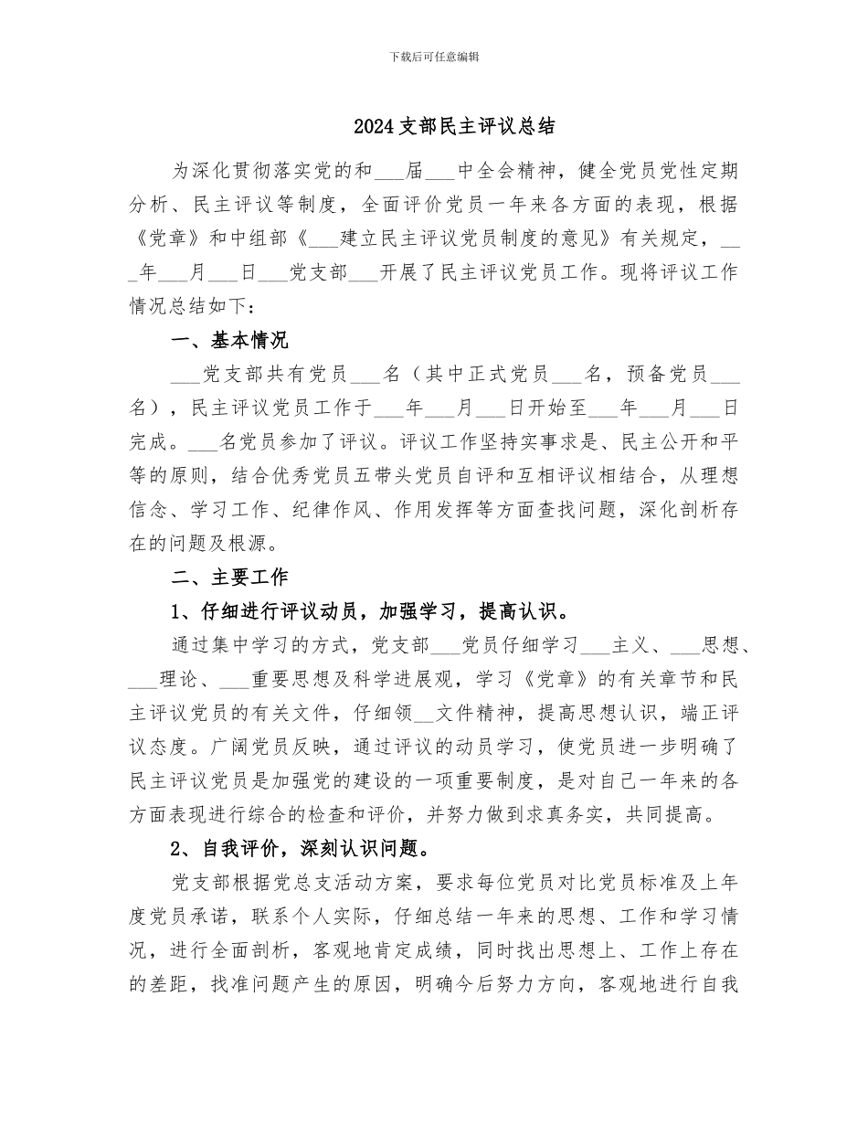 2024支部民主评议总结_第1页