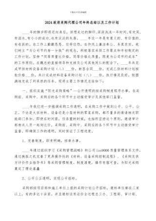 2024政府采购代理公司年终总结以及工作计划
