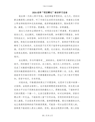 2024教师“项目孵化”培训学习总结