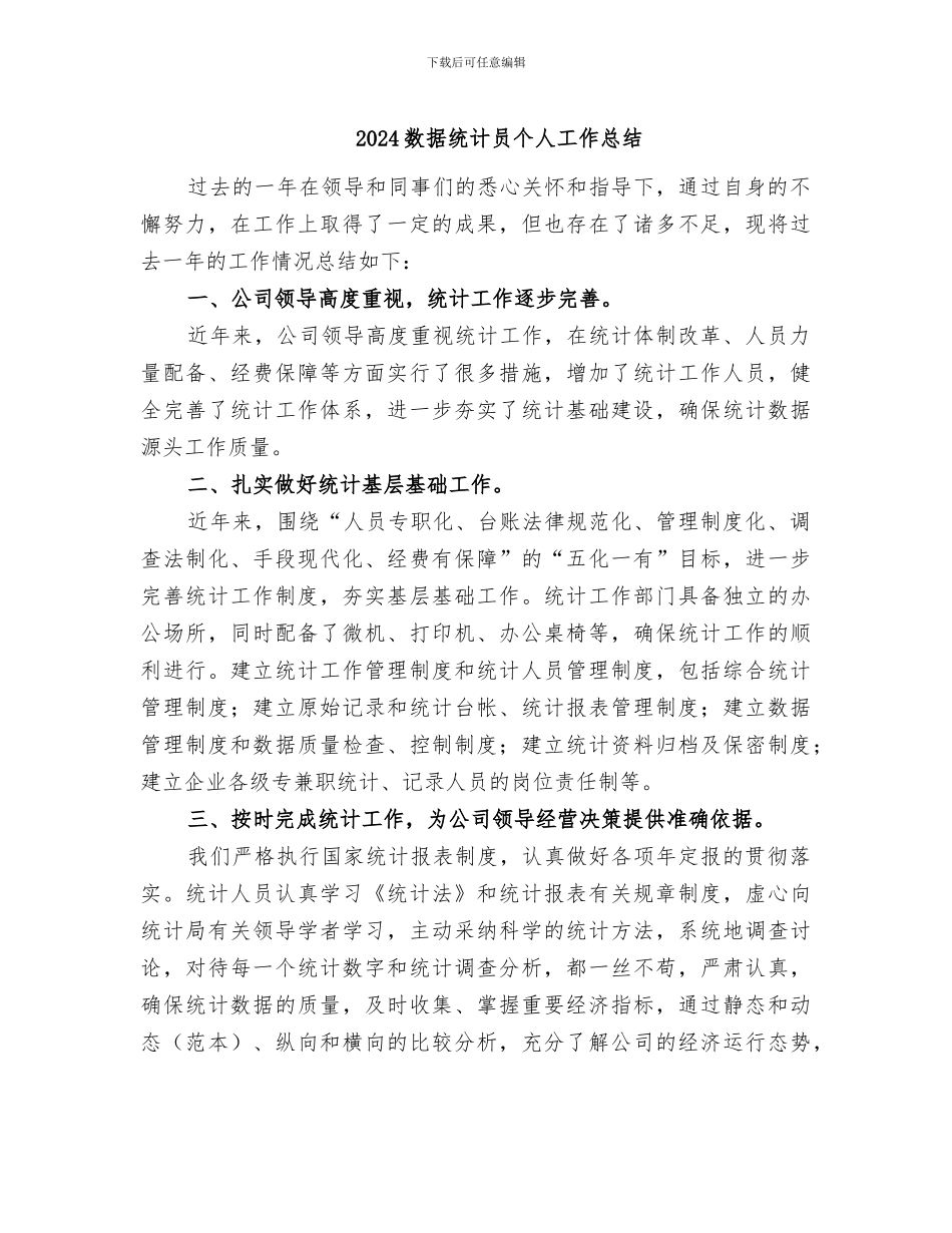 2024数据统计员个人工作总结_第1页