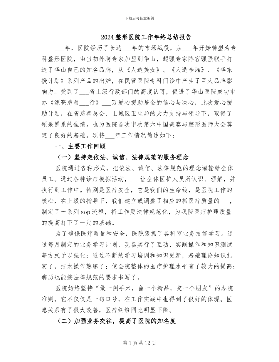 2024整形医院工作年终总结报告_第1页