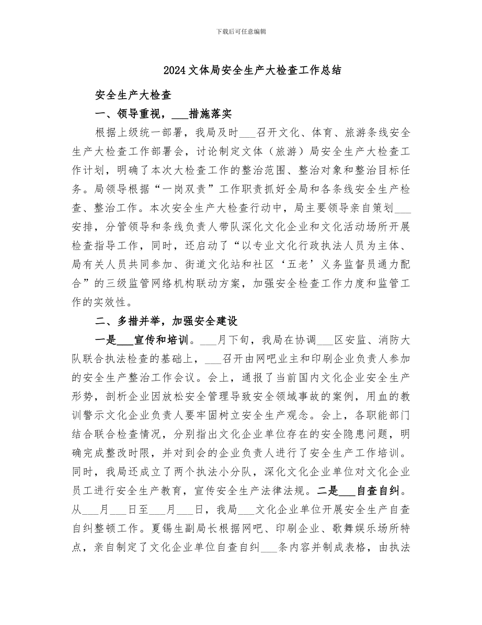 2024文体局安全生产大检查工作总结_第1页