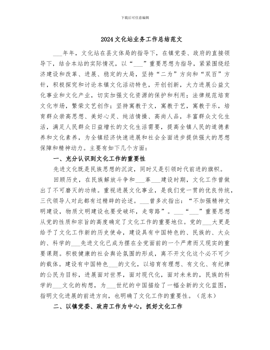 2024文化站业务工作总结范文_第1页