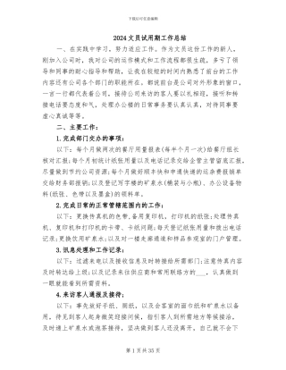 2024文员试用期工作总结