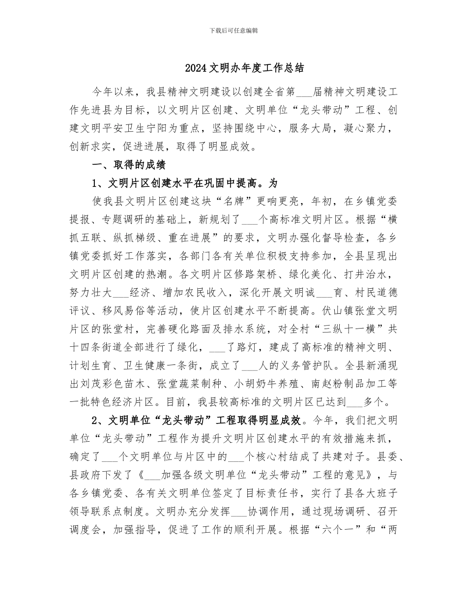 2024文明办年度工作总结_第1页