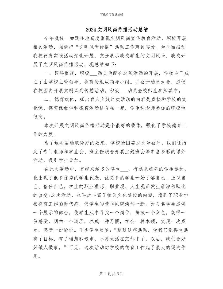 2024文明风尚传播活动总结_第1页