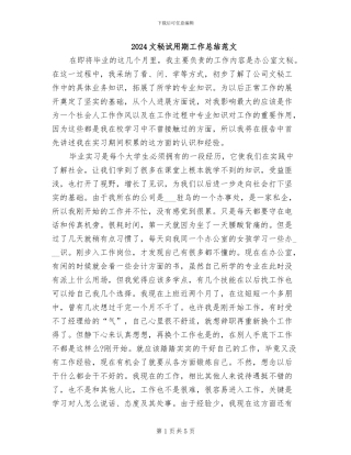 2024文秘试用期工作总结范文