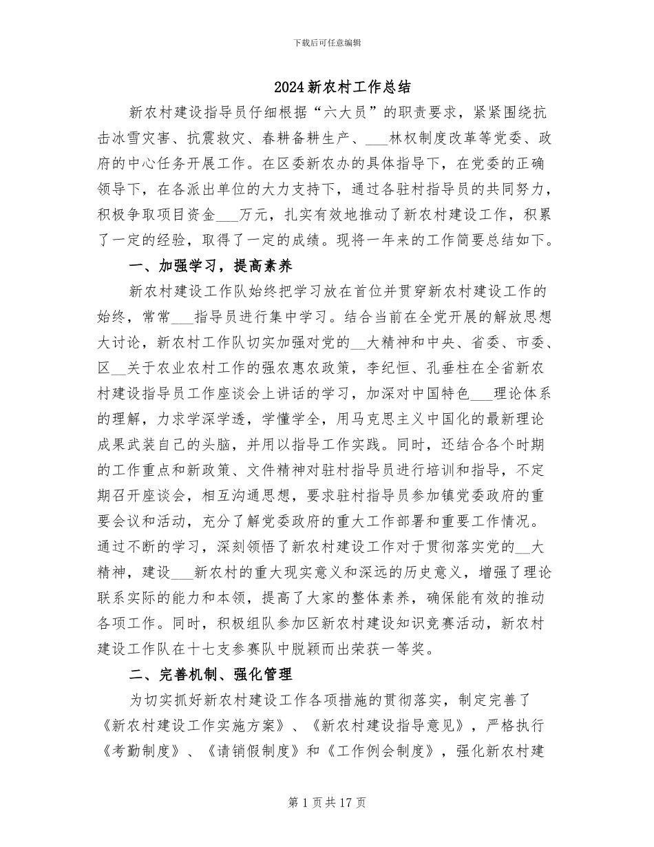 2024新农村工作总结_第1页